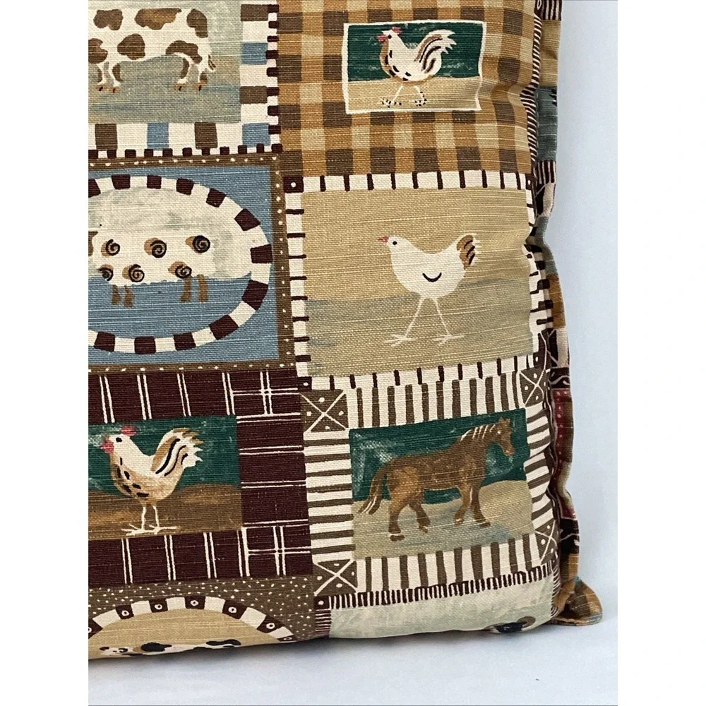 Throw Pillow Farmhouse Cows Sheep Horses Country Farm Folk Art Americano